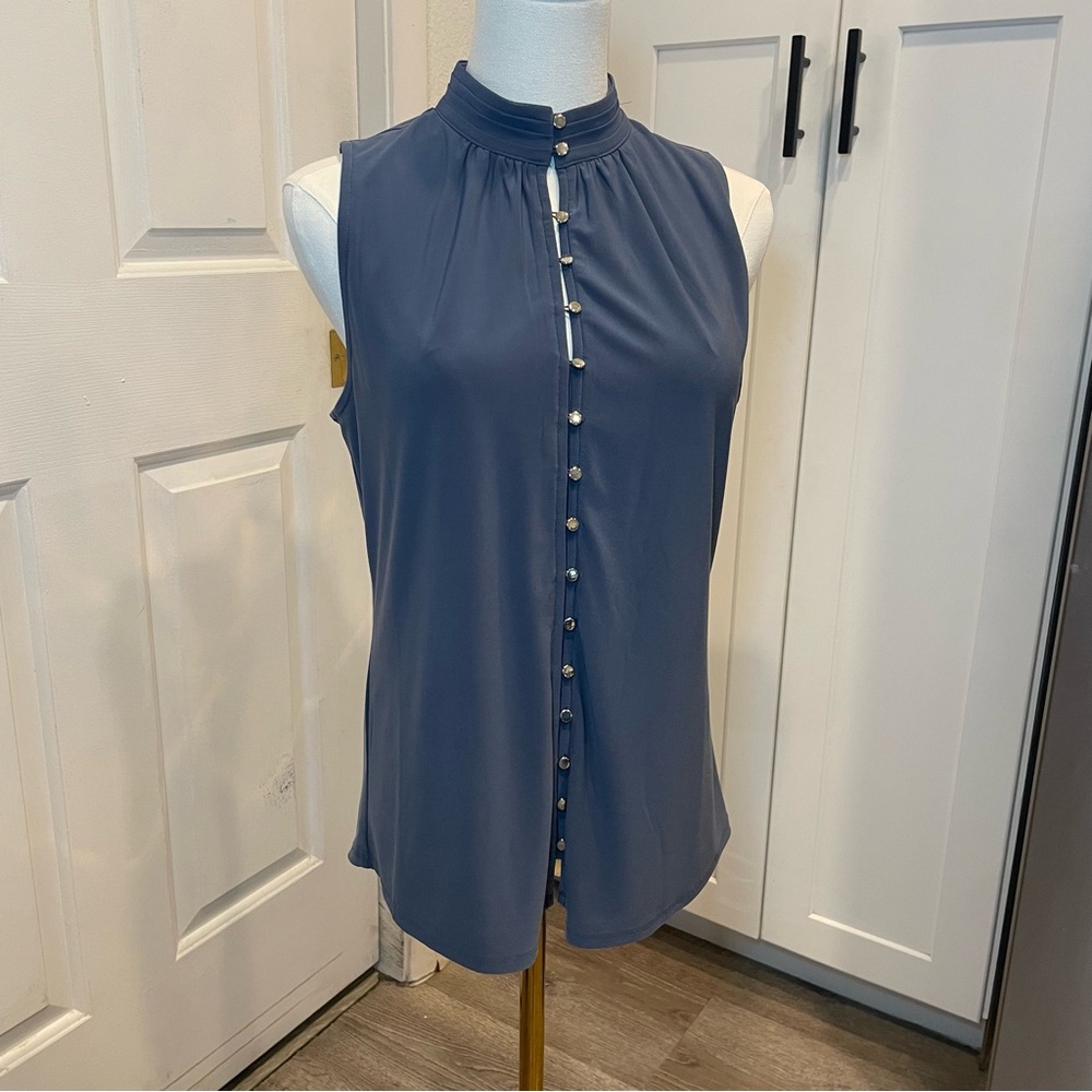 Sleeveless Blue Button-Up Women's Top